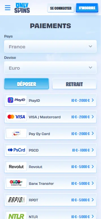 Méthodes de paiement disponibles pour jouer à Fist of Destruction au casino